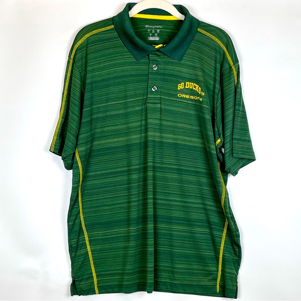 Oregon Ducks Polo Shirt Size Large Champion Green Yellow Go Ducks U of O NCAA